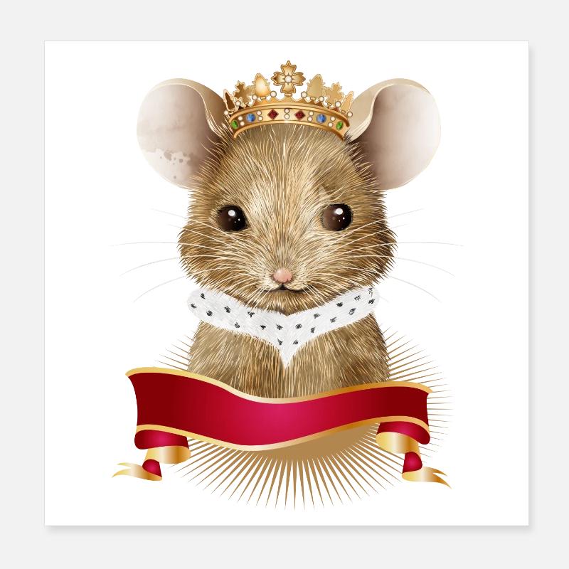 Souris mignonne avec couronne royale et col d’hermine Poster 20 x 20 cm