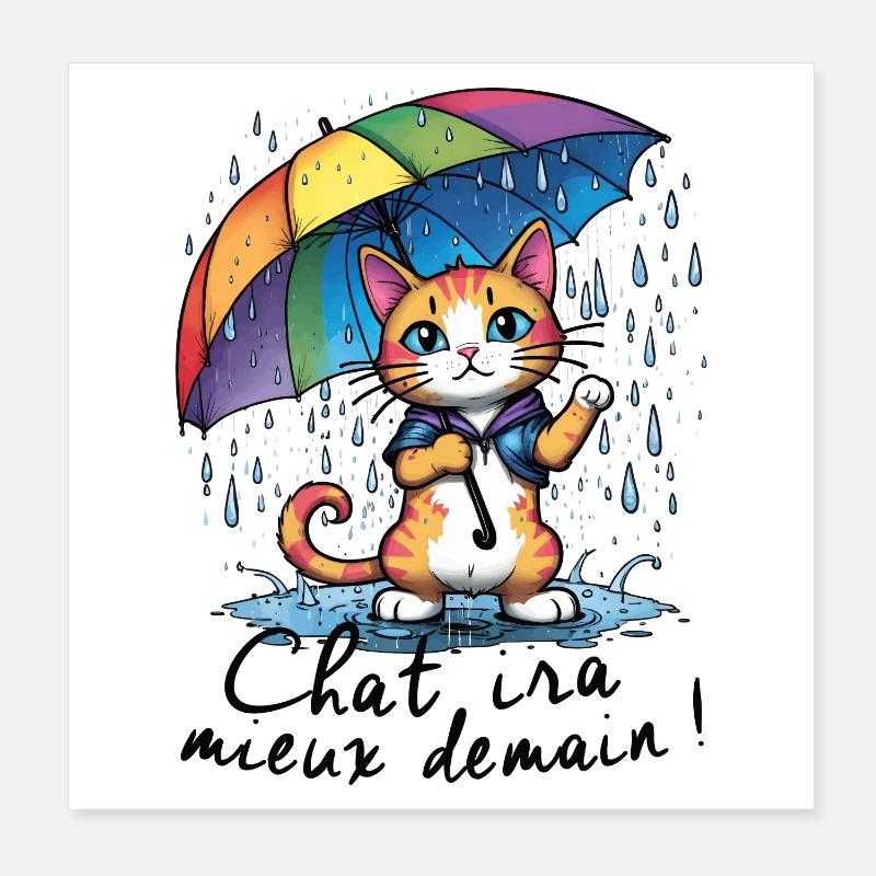 Chat ira mieux demain Poster 20 x 20 cm