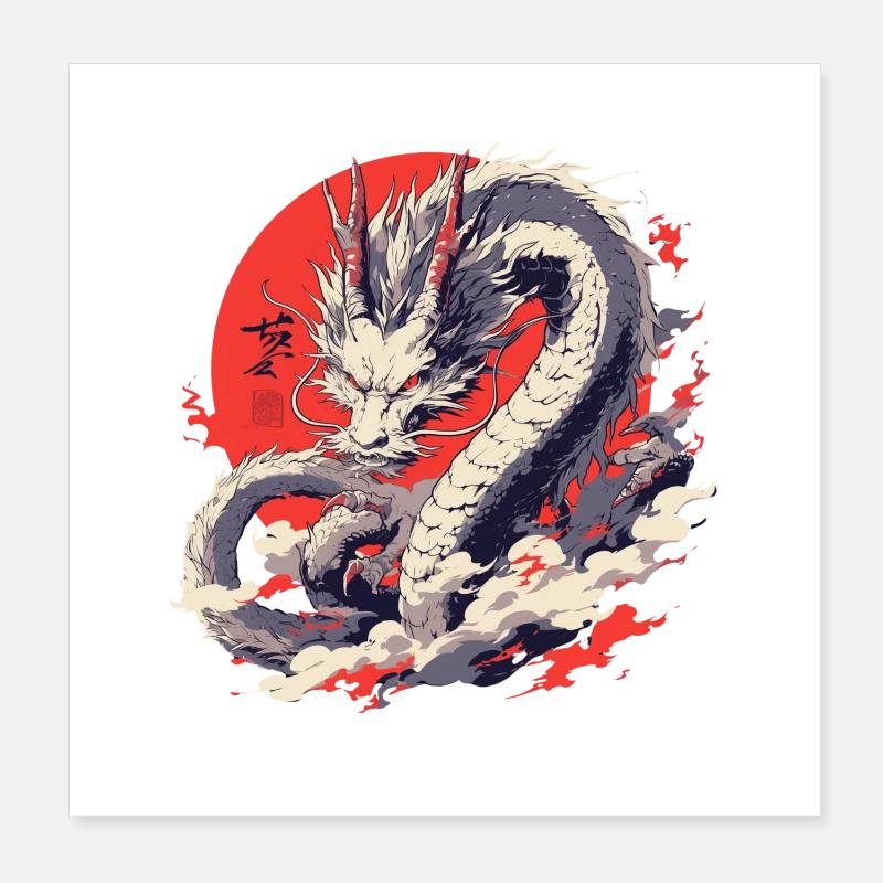 Chinese White Dragon Poster 8" x 8" (20x20 cm)
