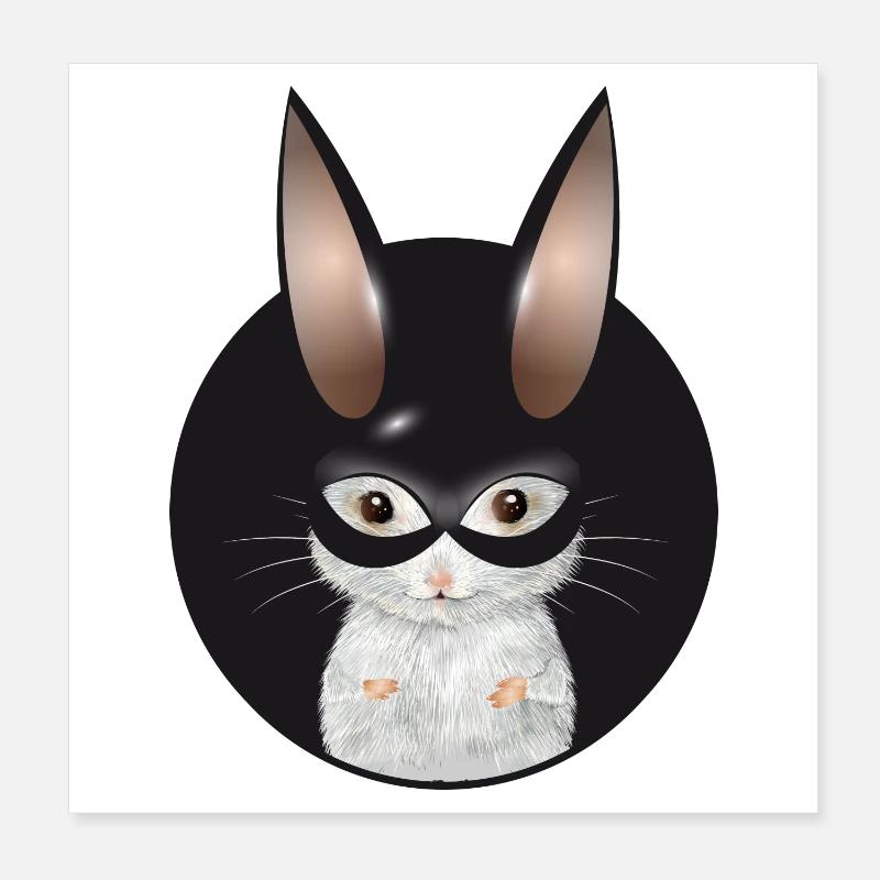 Cute White Mouse with Bunny Mask in Patch Poster 8" x 8" (20x20 cm)