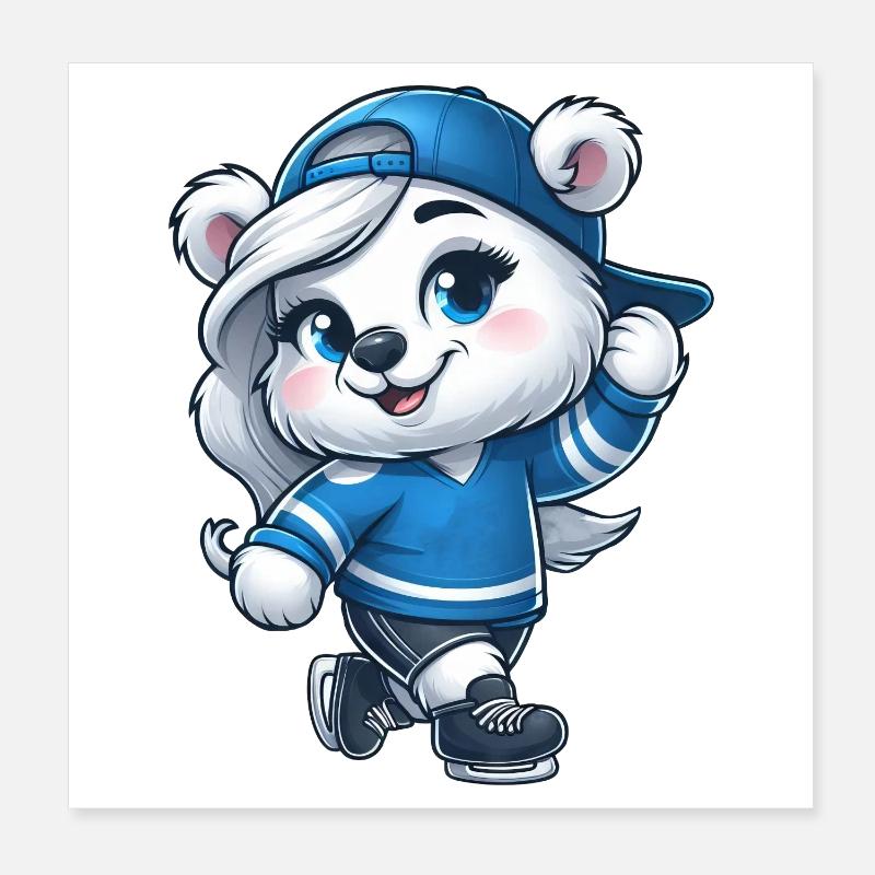 Bär Eisbär Mädchen Schlittschuh Eislaufen Poster 20x20 cm