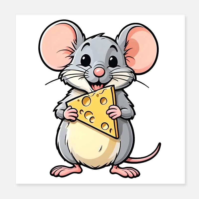 Souris de dessin animé effrontée avec du fromage Poster 20 x 20 cm