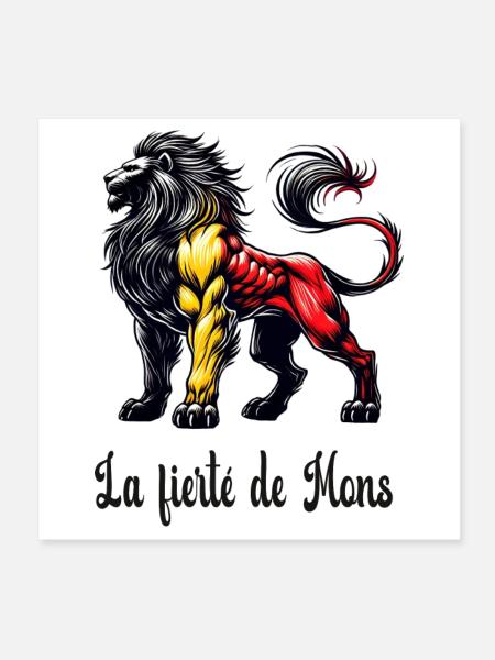 Motif du drapeau lion de Mons - Poster 20 x 20 cm - blanc - Devant