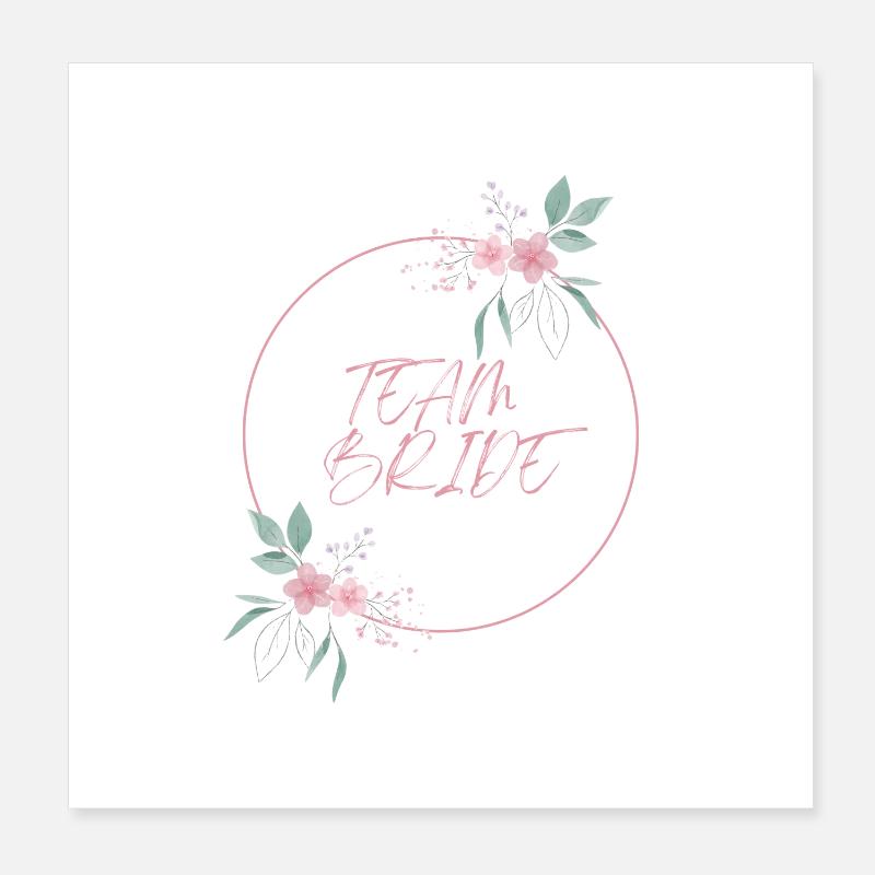 Team Bride Rosa Kreis Blumen schlicht Poster 20x20 cm