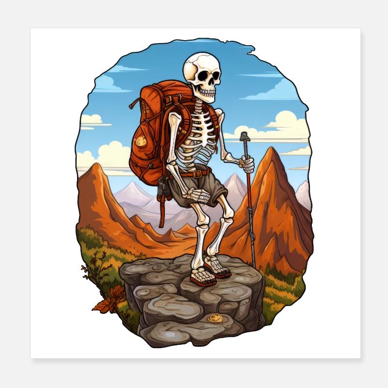 Skeletons Hiking / Mountaineer Skeleton Poster 8" x 8" (20x20 cm)