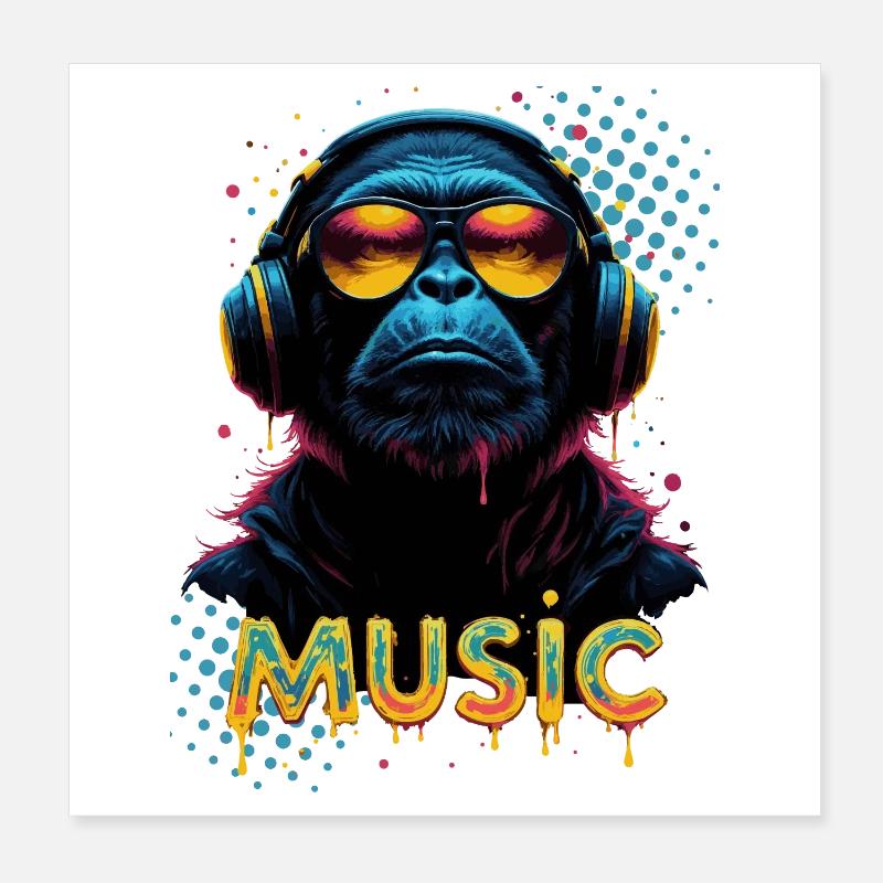 Cool Monkey avec des écouteurs – Music Lifestyle Poster 20 x 20 cm