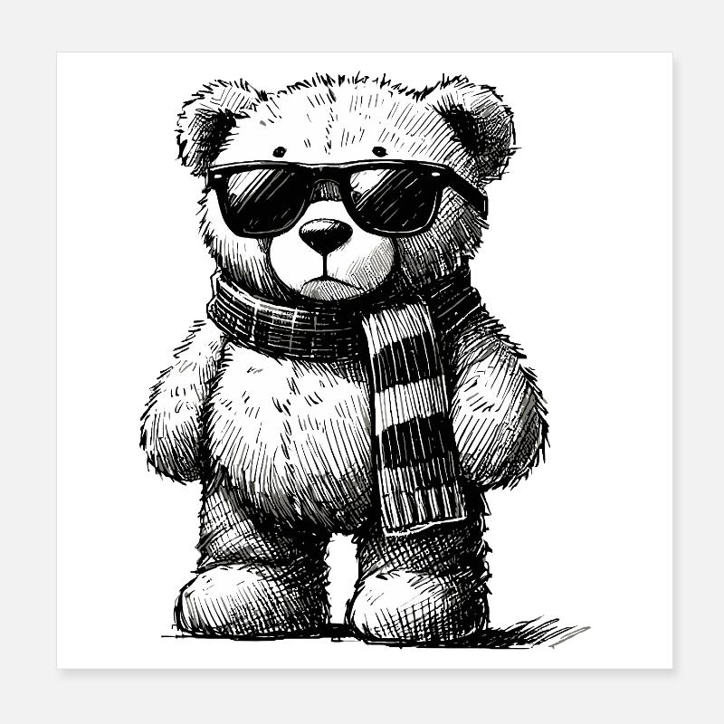 Cooler Teddybär – Vintage Zeichnung Poster 20x20 cm