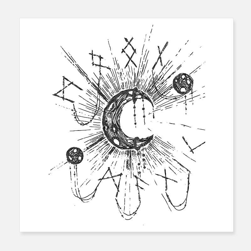 Lunar Net Space Line Art Poster 8" x 8" (20x20 cm)