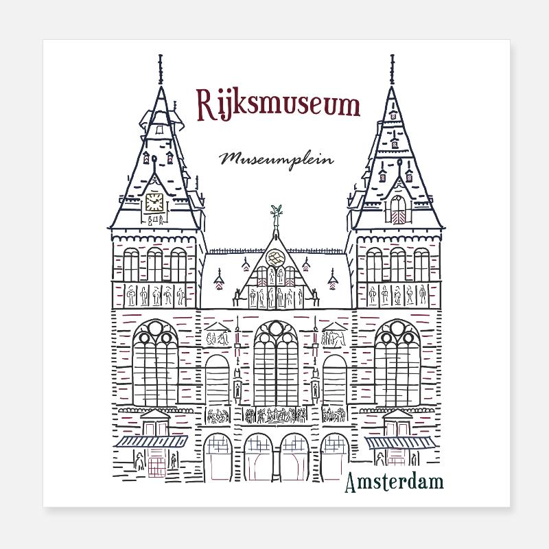 Amsterdam Rijksmuseum, Pays-Bas, dessin à la main Poster 20 x 20 cm
