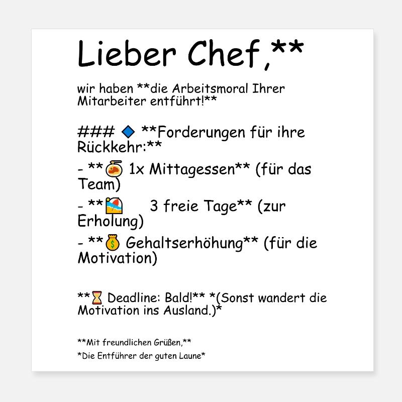 Die Arbeitsmoral Poster 20x20 cm