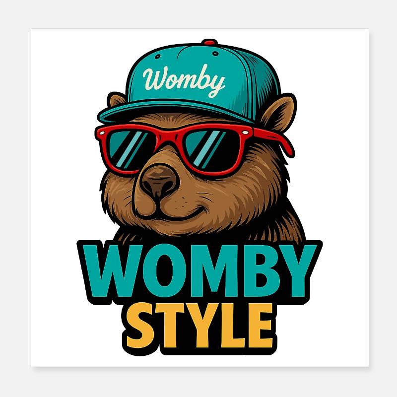Castor style Womby avec lunettes de soleil Poster 20 x 20 cm