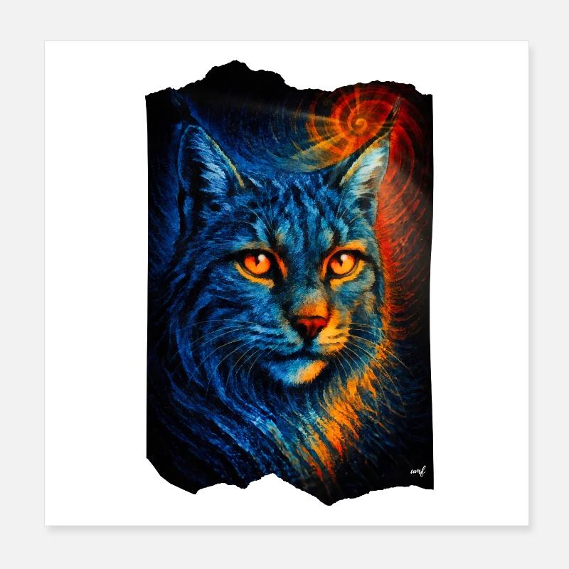 Mystical lynx wildcat in firelight Poster 8" x 8" (20x20 cm)