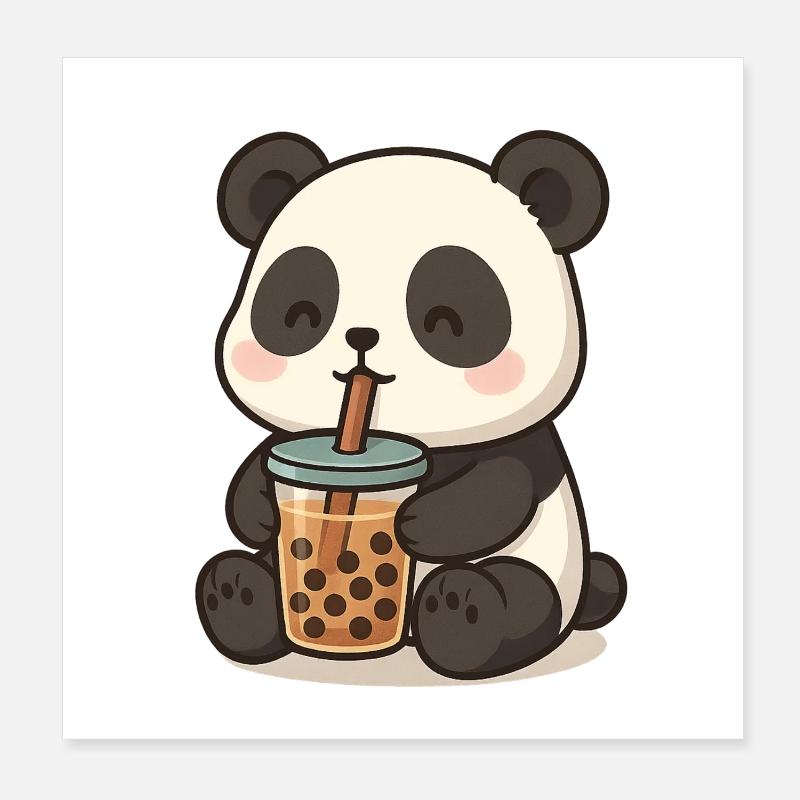 Pandabär mit Bubble Tea Poster 20x20 cm
