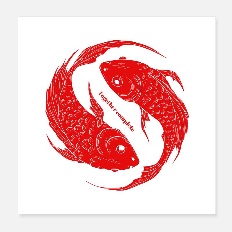 Together Complete - Yin Yang Fish Koi Poster 8" x 8" (20x20 cm)