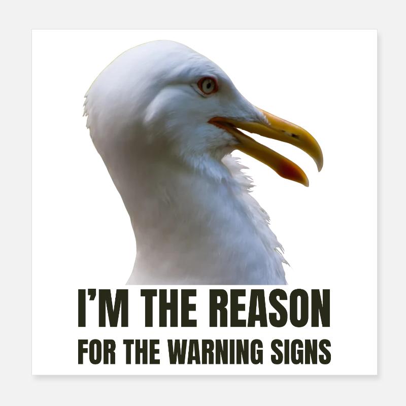 Whimsical Seagull with Bold Text Poster 8" x 8" (20x20 cm)