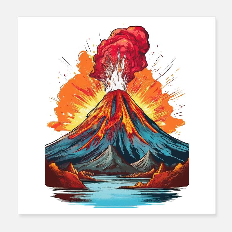 Éruption volcanique avec coulée de lave Poster 20 x 20 cm