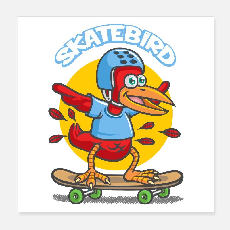 Dessin animé Skatebird Poster 20 x 20 cm