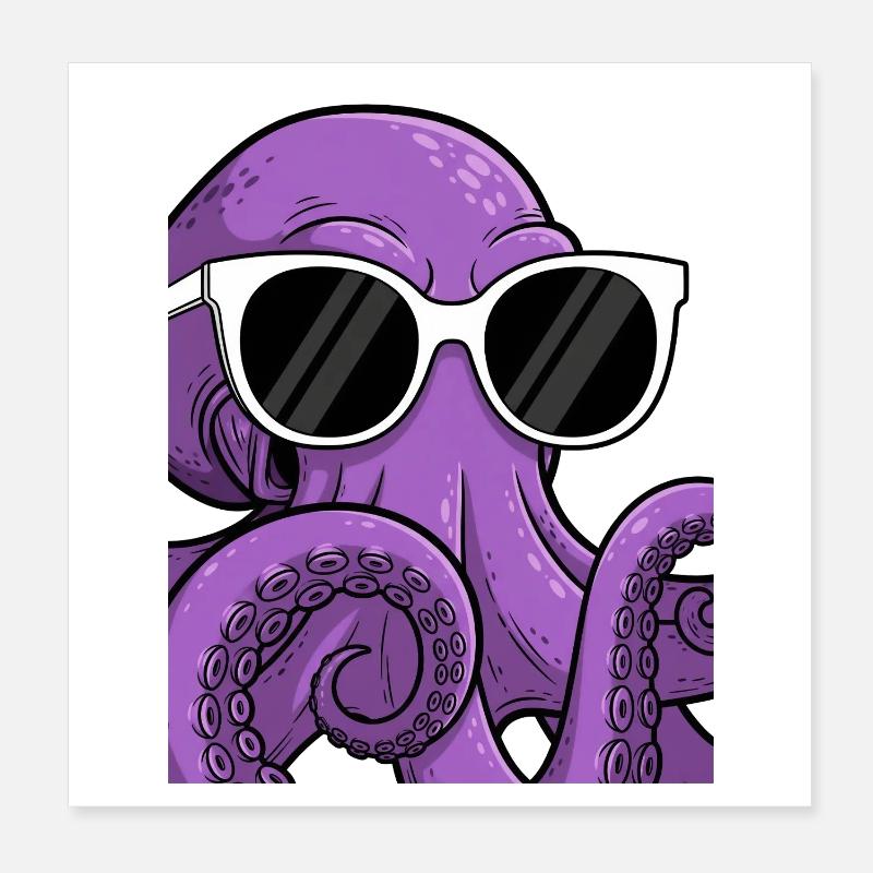 Pieuvre décontractée avec lunettes de soleil Poster 20 x 20 cm