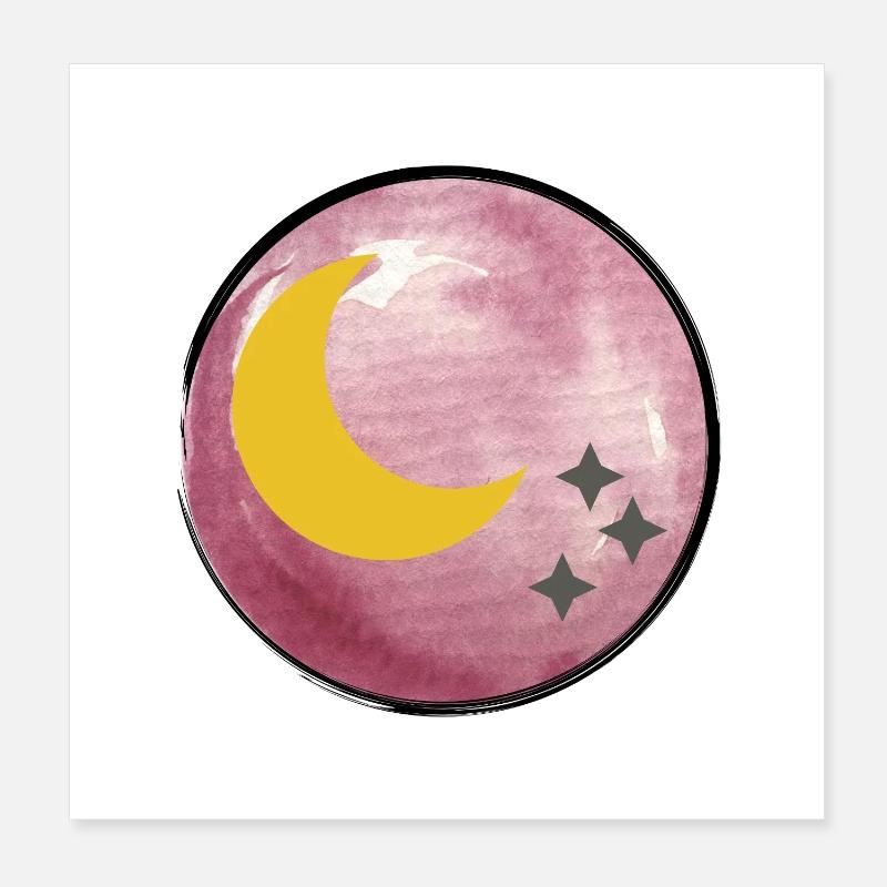 Illustration de lune et d’étoiles à l’aquarelle Poster 20 x 20 cm