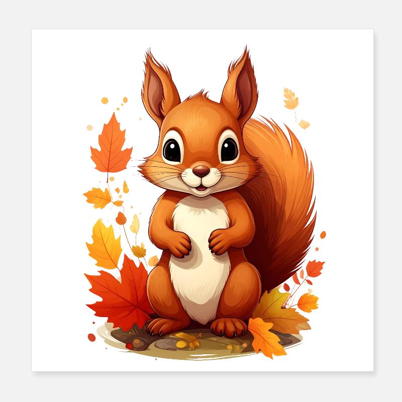 Niedliches Eichhörnchen im Herbst Poster 20x20 cm