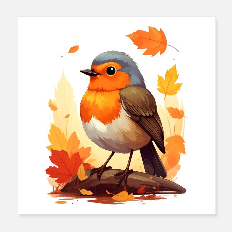 Rotkehlchen im Herbst Poster 20x20 cm