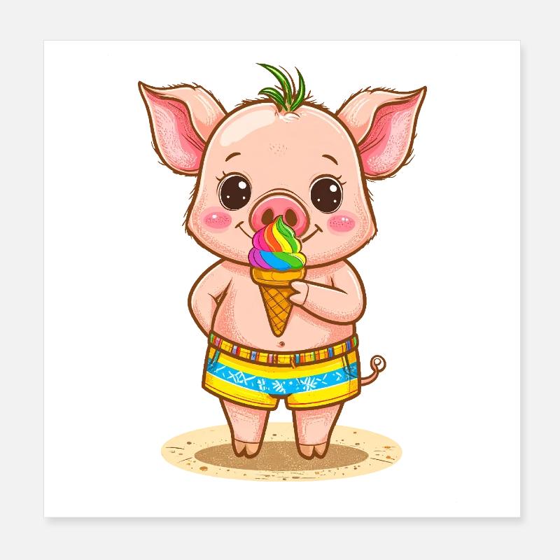 Petit cochon avec de la glace colorée Poster 20 x 20 cm