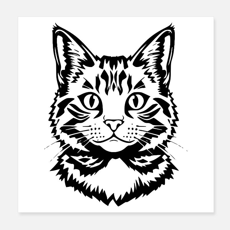 Chat Noir Noir Tête de chat Poster 20 x 20 cm