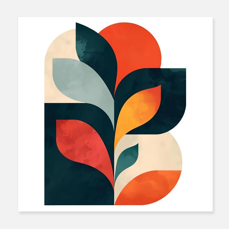 Collage botanique abstrait - Art géométrique moderne Poster 20 x 20 cm