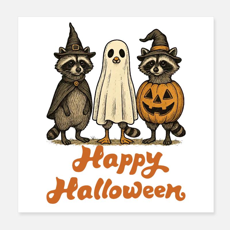 Halloween Raccoons Ghostly Halloween  Poster 8" x 8" (20x20 cm)