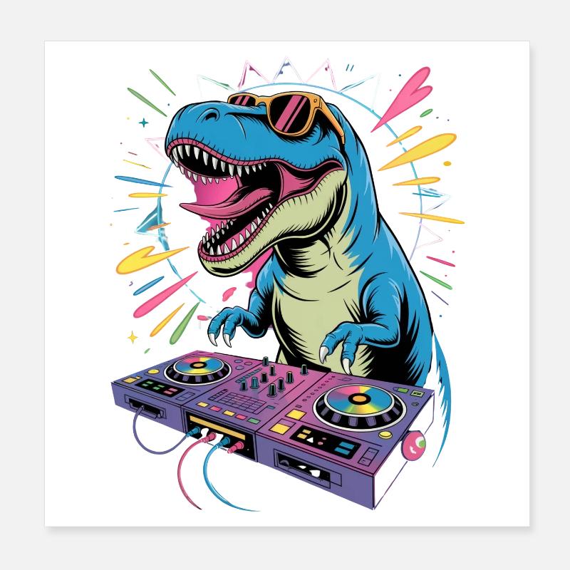 DJ Dinosaure Poster 20 x 20 cm
