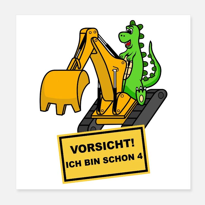 Dino Bagger 4 ans Anniversaire Poster 20 x 20 cm