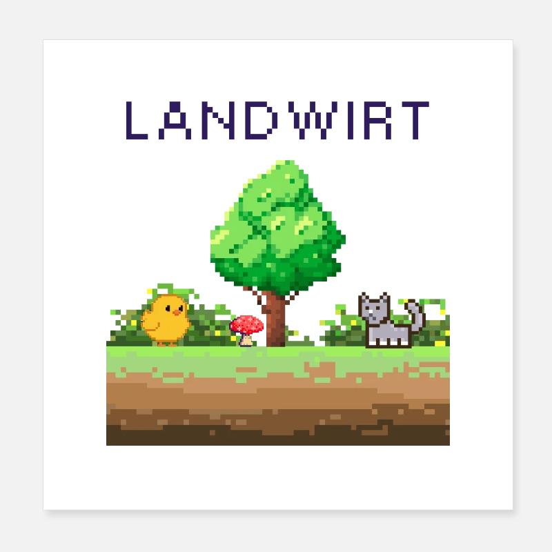 Farmer Pixel World Scène rurale Poster 20 x 20 cm