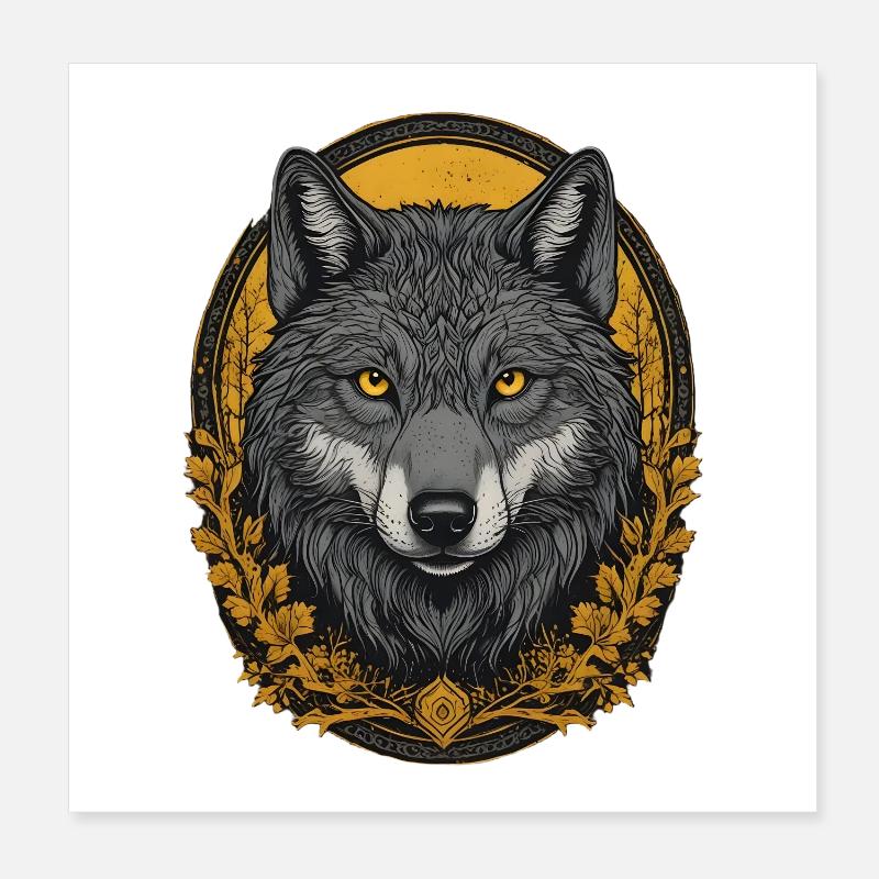 La tête de loup dans la forêt dorée d’automne Poster 20 x 20 cm