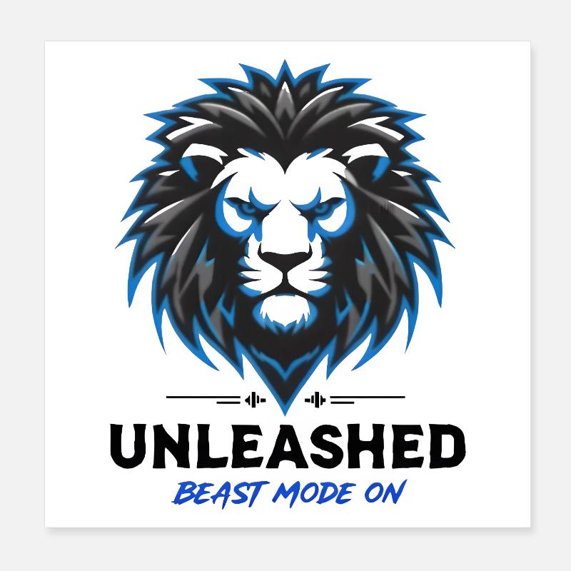 Blue Neon Lion Crest Unleashed Poster 8" x 8" (20x20 cm)