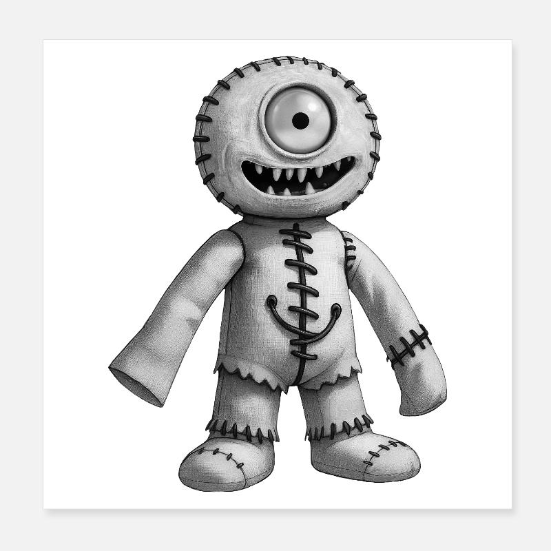 MONSTER DOLL #2 [Black & White] Poster 8" x 8" (20x20 cm)
