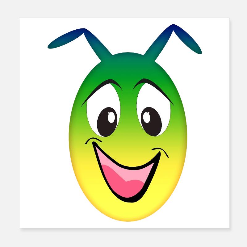 Regenbogen Alien fröhliches Gesicht Poster 20x20 cm