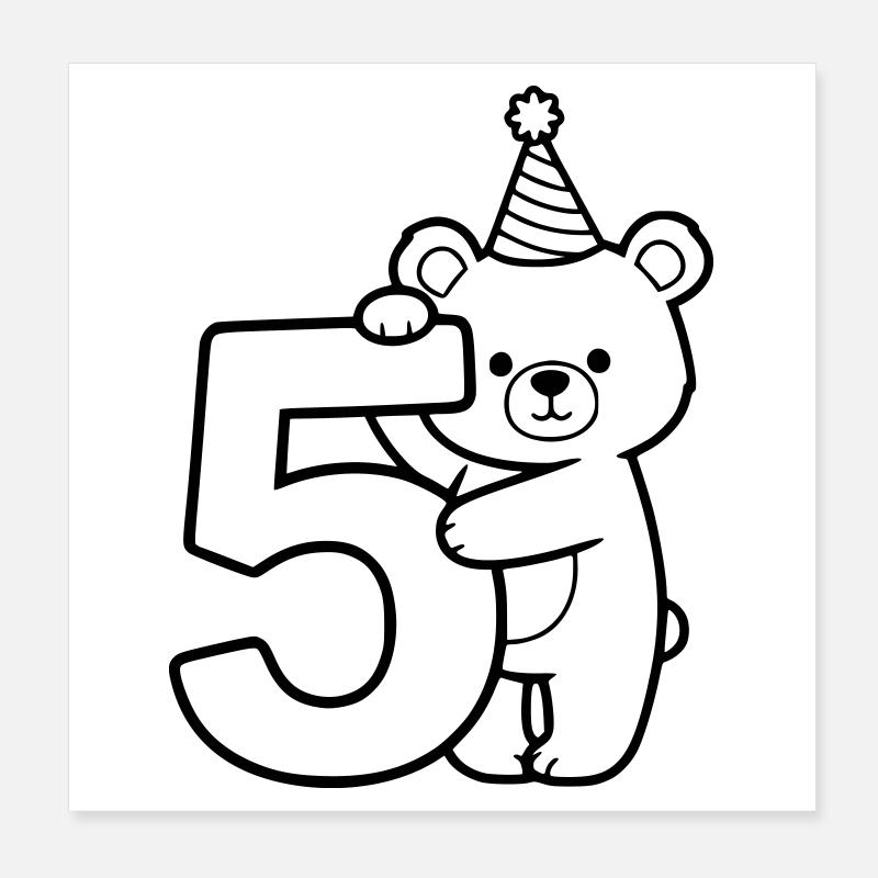 Ours de fête avec illustration de dessin animé numéro 5 Poster 20 x 20 cm