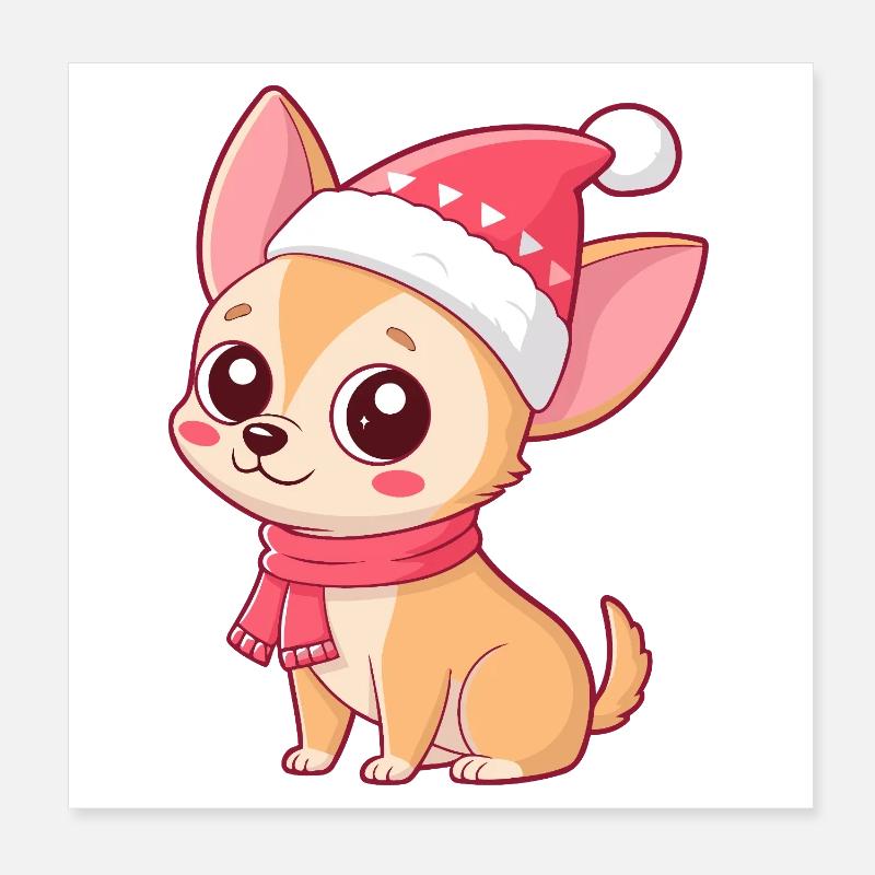 Chien joyeux en bonnet de Noël Poster 20 x 20 cm