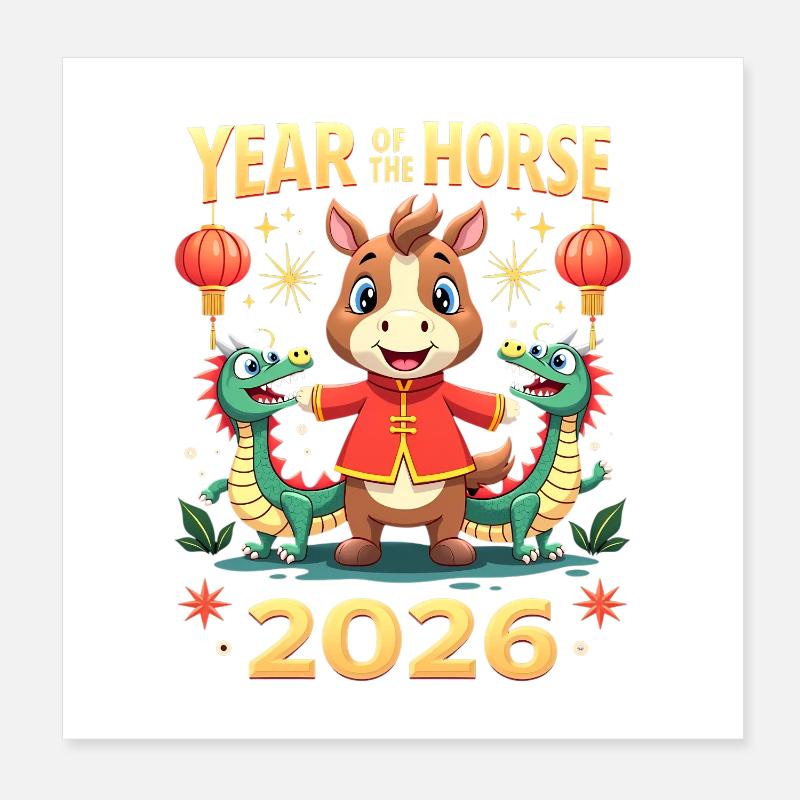 Nouvel An chinois du cheval 2026 Poster 20 x 20 cm