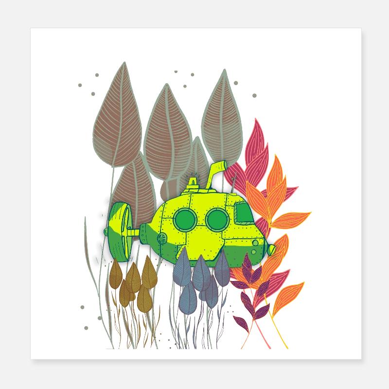 Sous-marin néon dans un feuillage coloré Poster 20 x 20 cm