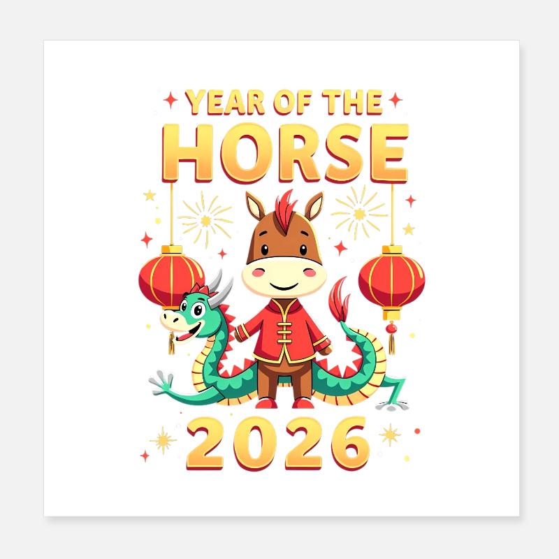 Nouvel An chinois du cheval 2026 Poster 20 x 20 cm
