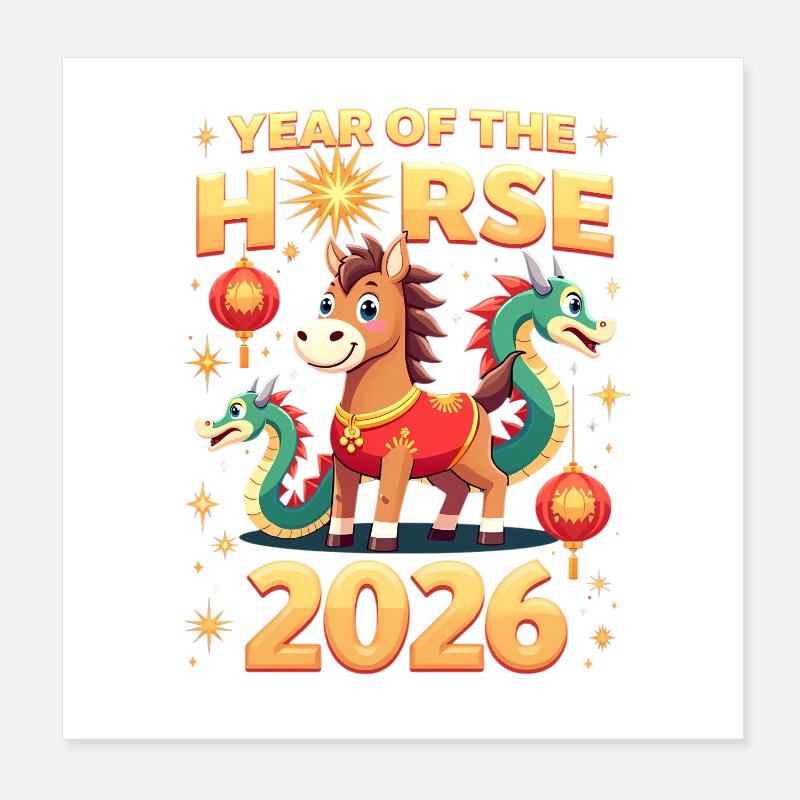 Nouvel An chinois du cheval 2026 Poster 20 x 20 cm