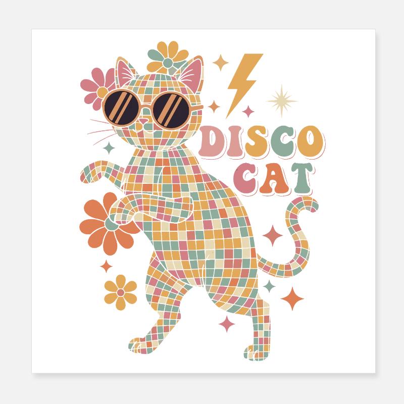 Techno Disco Cat Ball Party Drôle Poster 20 x 20 cm