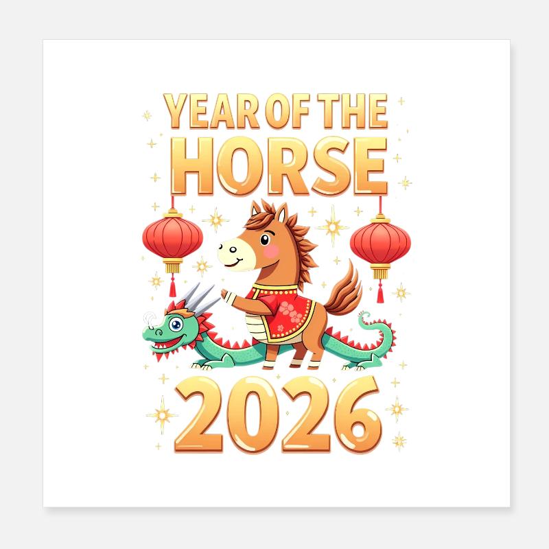 Nouvel An chinois du cheval 2026 Poster 20 x 20 cm