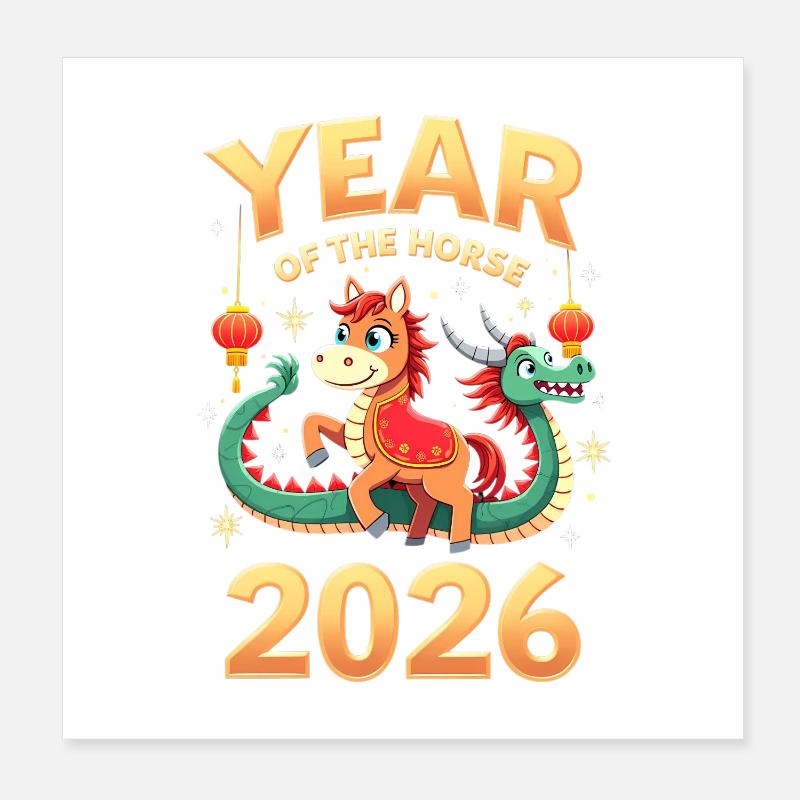 Nouvel An chinois du cheval 2026 Poster 20 x 20 cm