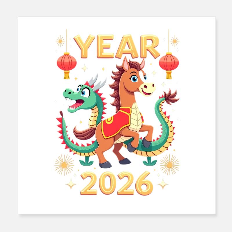 Nouvel An chinois du cheval 2026 Poster 20 x 20 cm