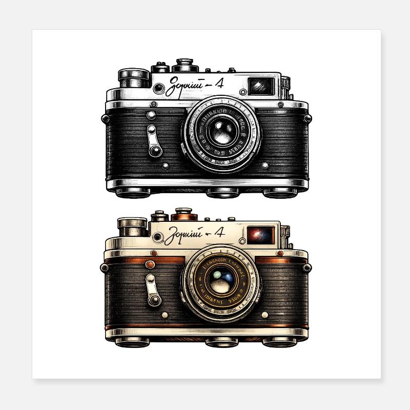 Twin Vintage Camera Duo Poster 8" x 8" (20x20 cm)