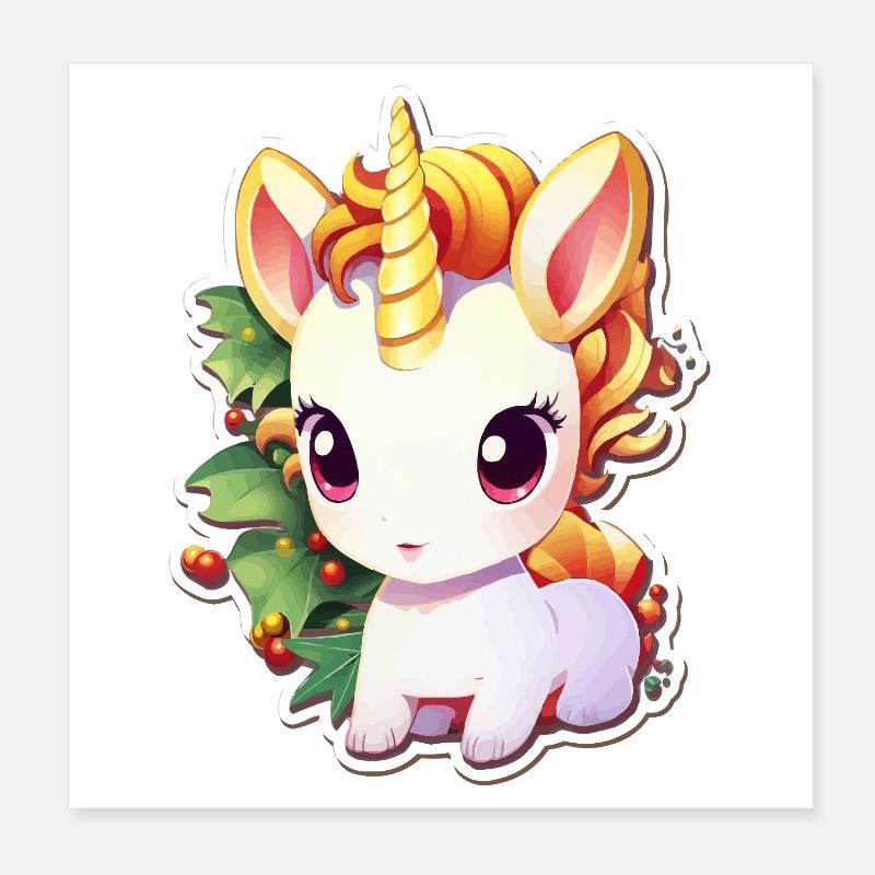 Einhorn im Festwald mit Mistel Poster 20x20 cm