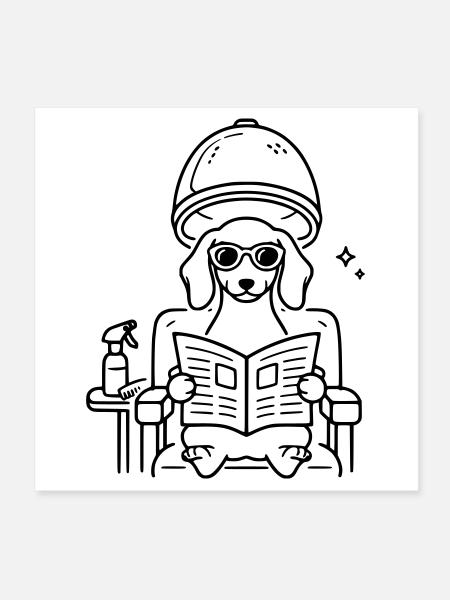 Dog Dachshund at the Hairdresser Minimalist Line Art - Poster 8" x 8" (20x20 cm) - white - Front