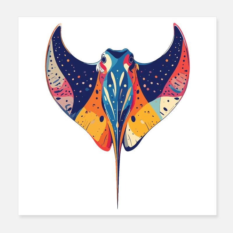 Motif de créatures marines illustrant une raie manta colorée Poster 20 x 20 cm